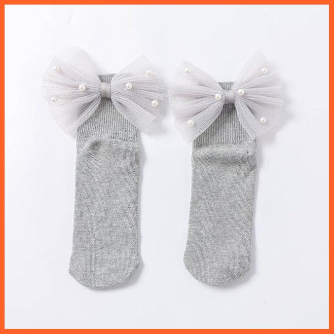 whatagift.com.au Gray Beads Bow / S(1 To 3 Years) New Baby Toddlers Infant Cotton Ankle Socks With Bow Beading Princess Cute Socks