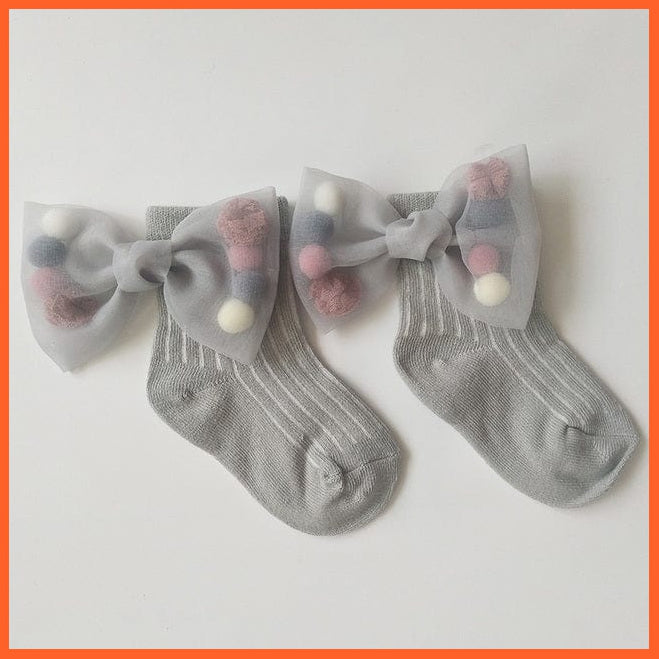 whatagift.com.au Gray Gray Bow / L(5 To 7 Years) New Baby Toddlers Infant Cotton Ankle Socks With Bow Beading Princess Cute Socks