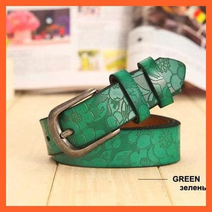 whatagift.com.au Green / 105cm Waist 80cm 6 Colors Floral Carved Genuine Leather Belts For Women