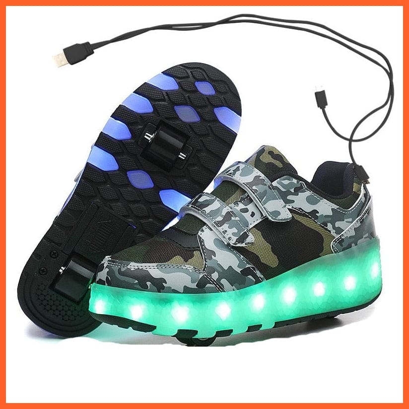 whatagift.com.au Green / 27 Insole 17CM Usb Two Wheels  Charging Girls Boys Led Light Roller Skate Shoes