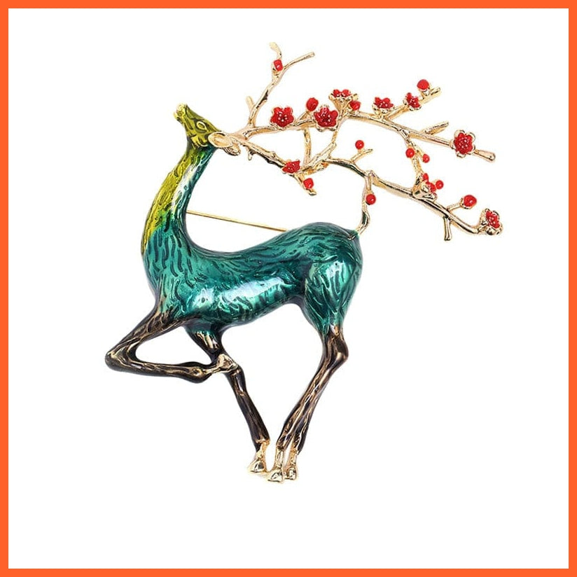 whatagift.uk Green Christmas Deer Enamel Reindeer Brooch