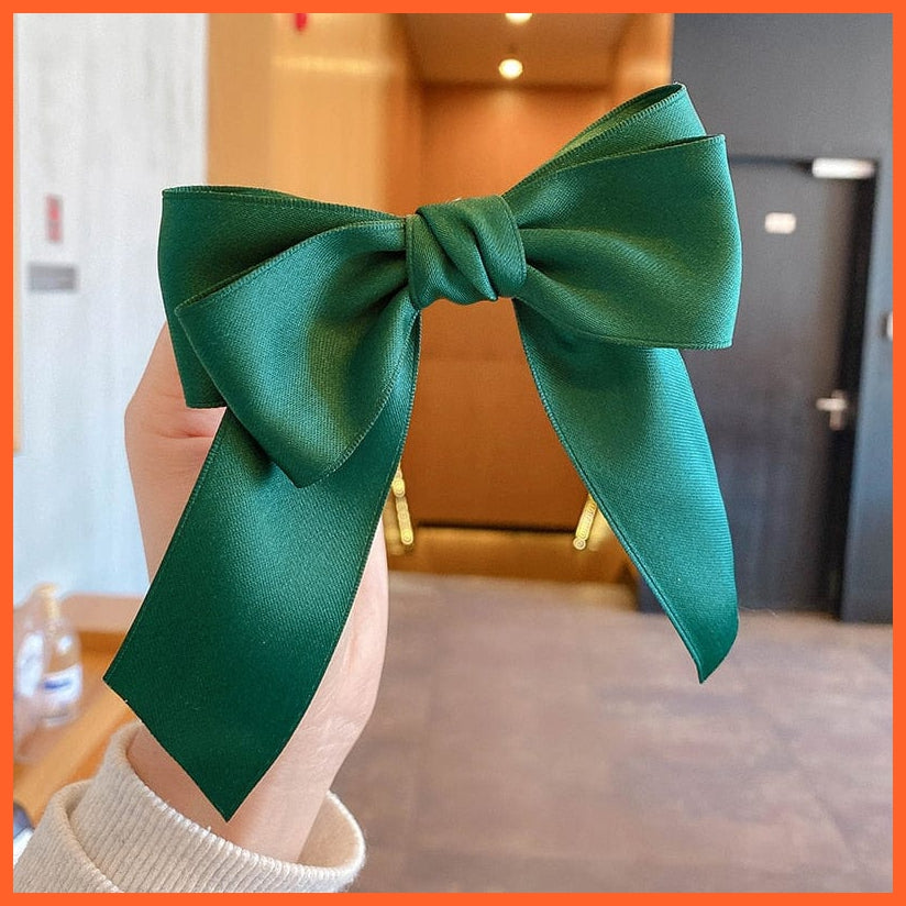 whatagift.com.au Green Elegant Ribbon Bow Hair Clip | Cute Hair Bows Hairpins For Women Accessories