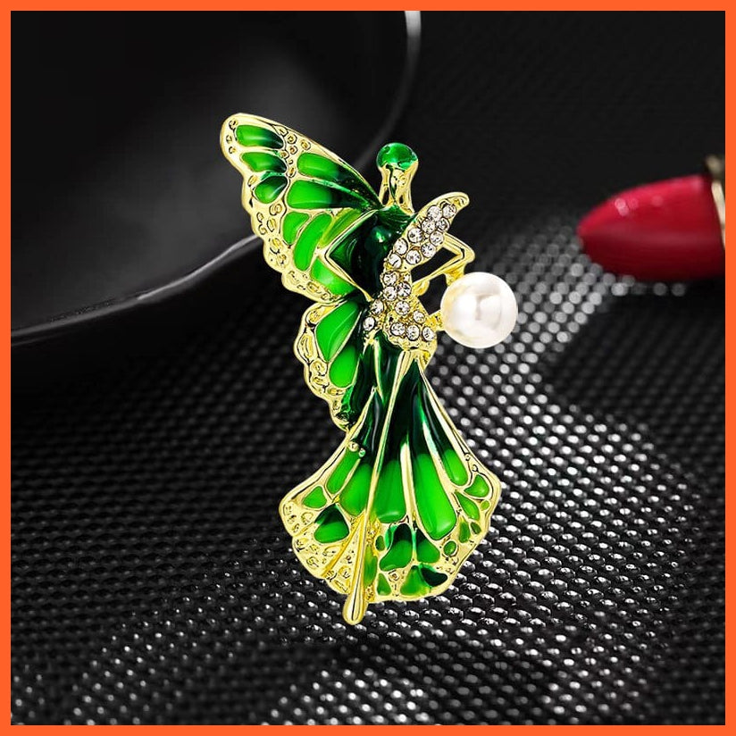 whatagift.com.au Green Flower Fairy Crystal Pearl Enamel Brooches Pin For Women