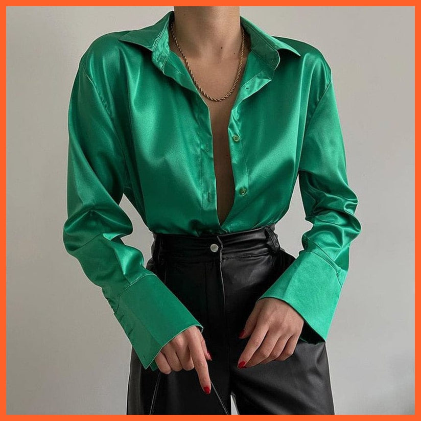 whatagift.com.au Green / S Elegant Fashionable Satin Shirts For Women