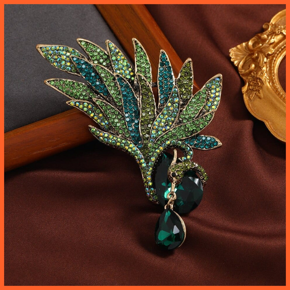 whatagift.com.au Green Vintage Crystal Phoenix Wings Brooches Badges For Women