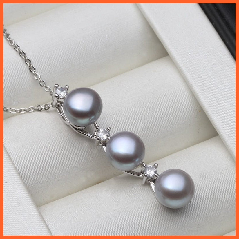 whatagift.com.au grey pearl pendant Freshwater Natural Black White Pearl Silver Pendant For Women