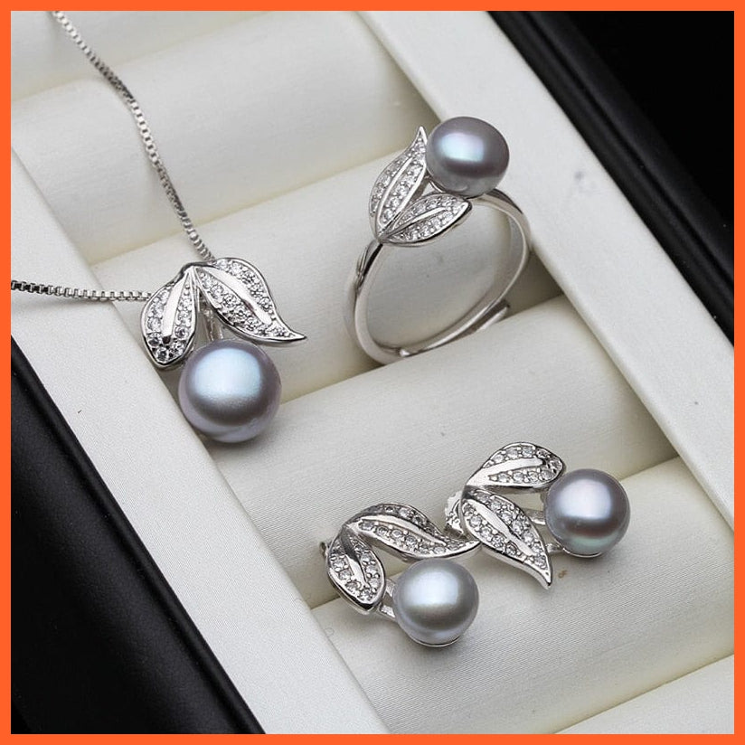 whatagift.com.au grey pearl set Pearl Earrings Necklace Pendant Set For Women | Natural Freshwater White Pearl Jewelry