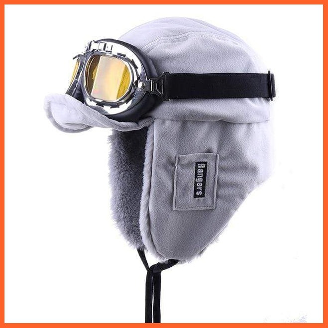 Winter Bomber Plush Earflap Hats Russian Grey-Yellow Goggles | whatagift.com.au.