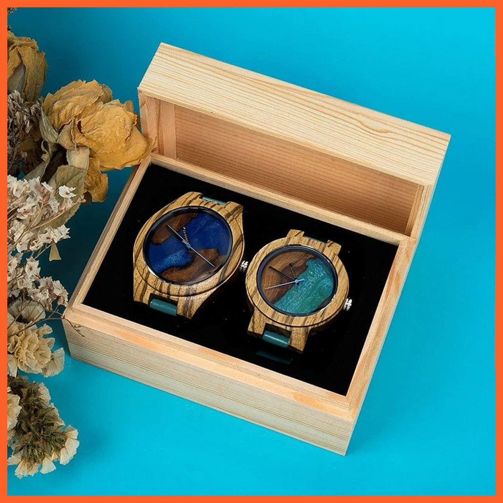 whatagift.com.au GT074-1-2 Couple Wristwatch In Wooden Gift Box