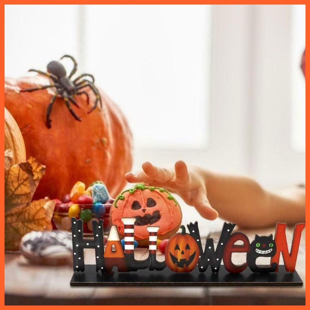 whatagift.com.au Halloween Wooden Letters | Cartoon Pumpkin Table Decoration | Halloween Party Supplies