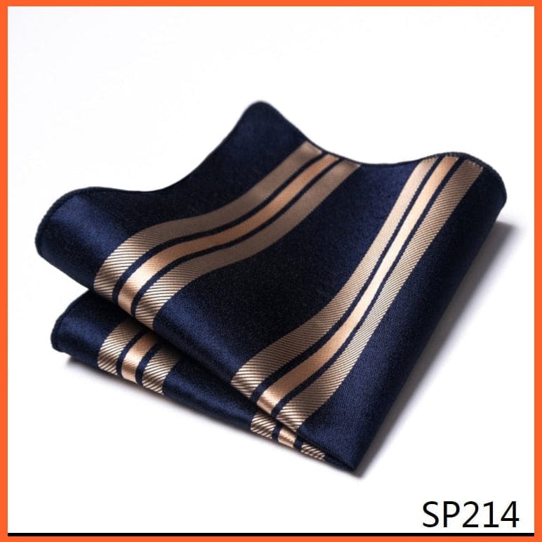 whatagift.com.au Handkerchief SP214 Fashion Silk Vintage Hankies Men'S Pocket Square Striped Solid Handkerchiefs