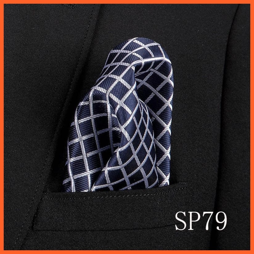 whatagift.com.au Handkerchief SP79 Fashion Silk Vintage Hankies Men'S Pocket Square Striped Solid Handkerchiefs