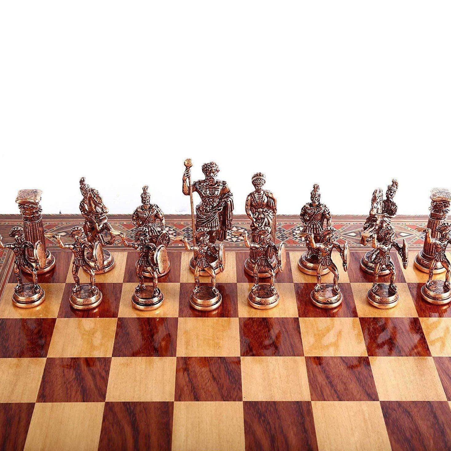 Handmade Vintage Chess Board | Wooden Board & Hand Crafted Roman Pieces | Classic Chess Board | whatagift.com.au.