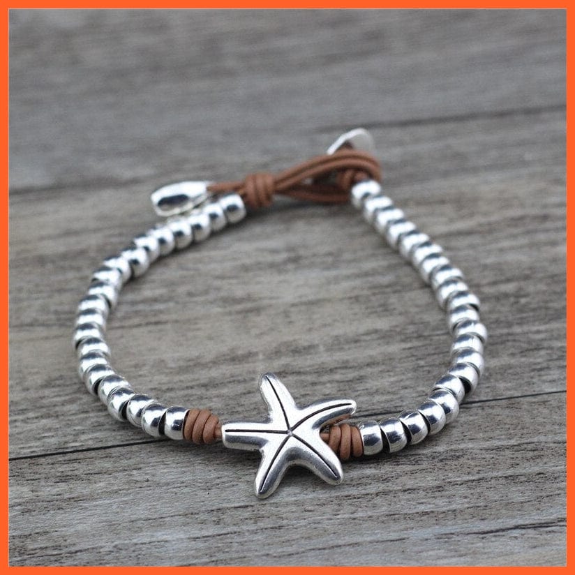 whatagift.com.au Handmade Wrap Beads Ocean Starfish Women Leather Bracelet