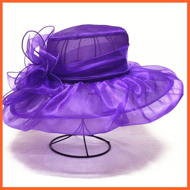whatagift.com.au Hats F306 Purple Elegant Fashion Women's Church Hats | Summer Sun Wide Brim Sea Beach Hat