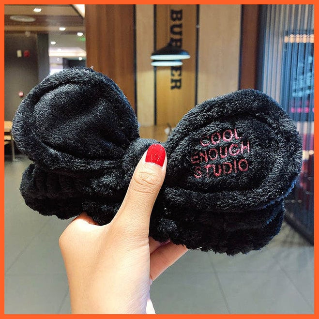 whatagift.com.au Headband black bow Soft Warm Coral Fleece Bow Animal Headband | Women Girls Turban Hair Accessories