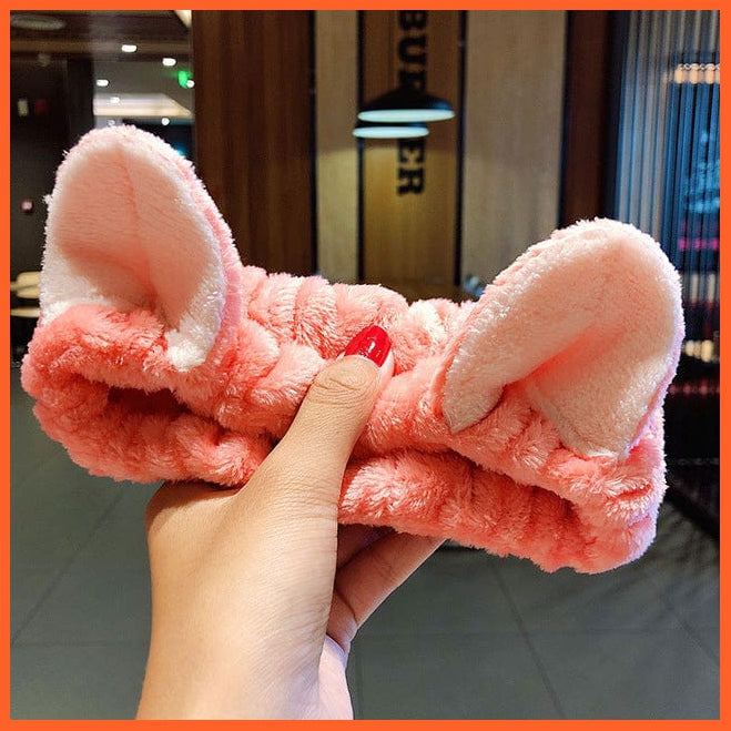whatagift.com.au Headband dark pink cat ears Soft Warm Coral Fleece Bow Animal Headband | Women Girls Turban Hair Accessories