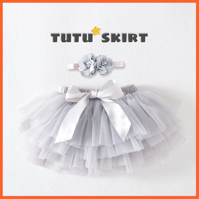 whatagift.com.au Headband gray / 12M Baby Girls Tulle Infant Newborn Tutu  2pcs Short Skirts+Headband Set