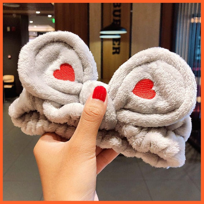 whatagift.com.au Headband gray heart 2 Soft Warm Coral Fleece Bow Animal Headband | Women Girls Turban Hair Accessories