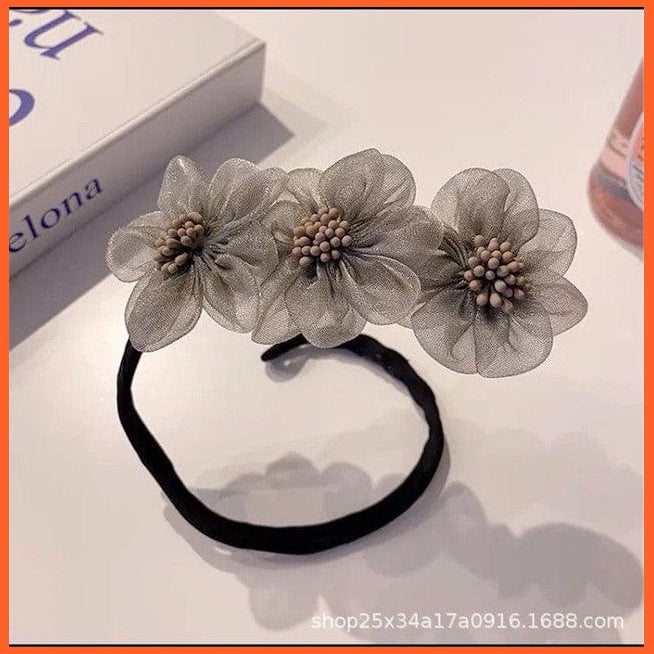 whatagift.com.au Headband gray Women Elegant Chiffon Flowers Bun Headband | Long Tools Sweet  Hair Accessories