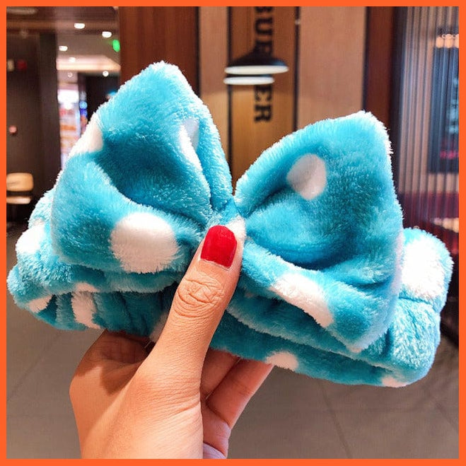 whatagift.com.au Headband lake blue dot Soft Warm Coral Fleece Bow Animal Headband | Women Girls Turban Hair Accessories