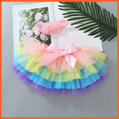 whatagift.com.au Headband MULTI / 6M Baby Girls Infant Newborn 2pcs Rainbow Short Skirts | Headband Set Tutu Skirts