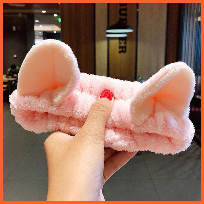 whatagift.com.au Headband pink cat ears Soft Warm Coral Fleece Bow Animal Headband | Women Girls Turban Hair Accessories