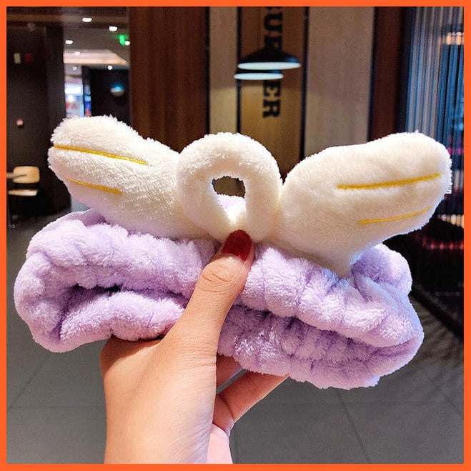 whatagift.com.au Headband purple angel Soft Warm Coral Fleece Bow Animal Headband | Women Girls Turban Hair Accessories