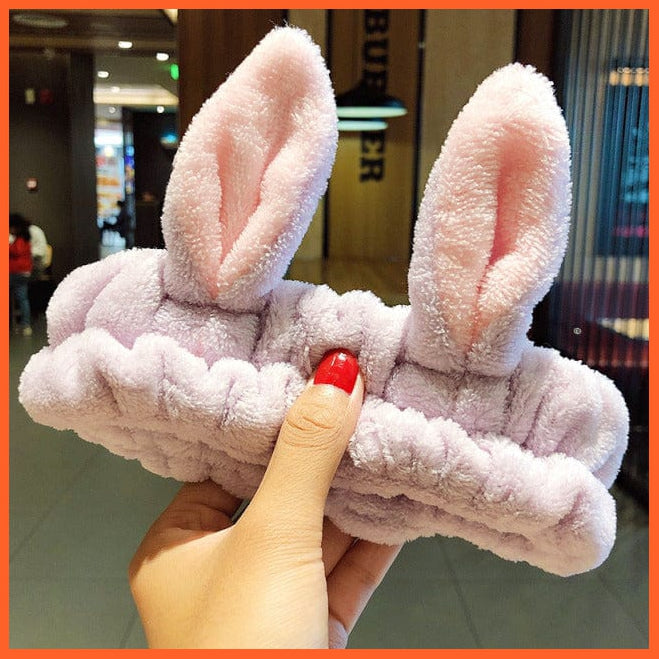 whatagift.com.au Headband purple rabbit ears Soft Warm Coral Fleece Bow Animal Headband | Women Girls Turban Hair Accessories