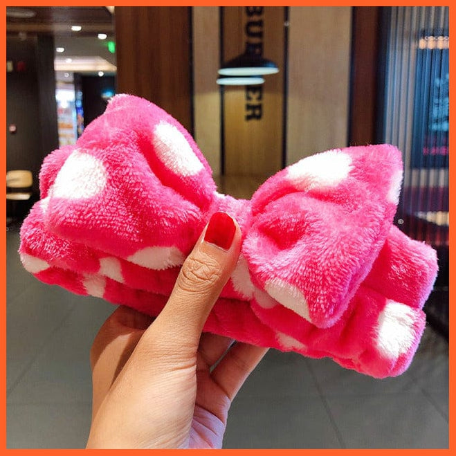 whatagift.com.au Headband rose red dot Soft Warm Coral Fleece Bow Animal Headband | Women Girls Turban Hair Accessories