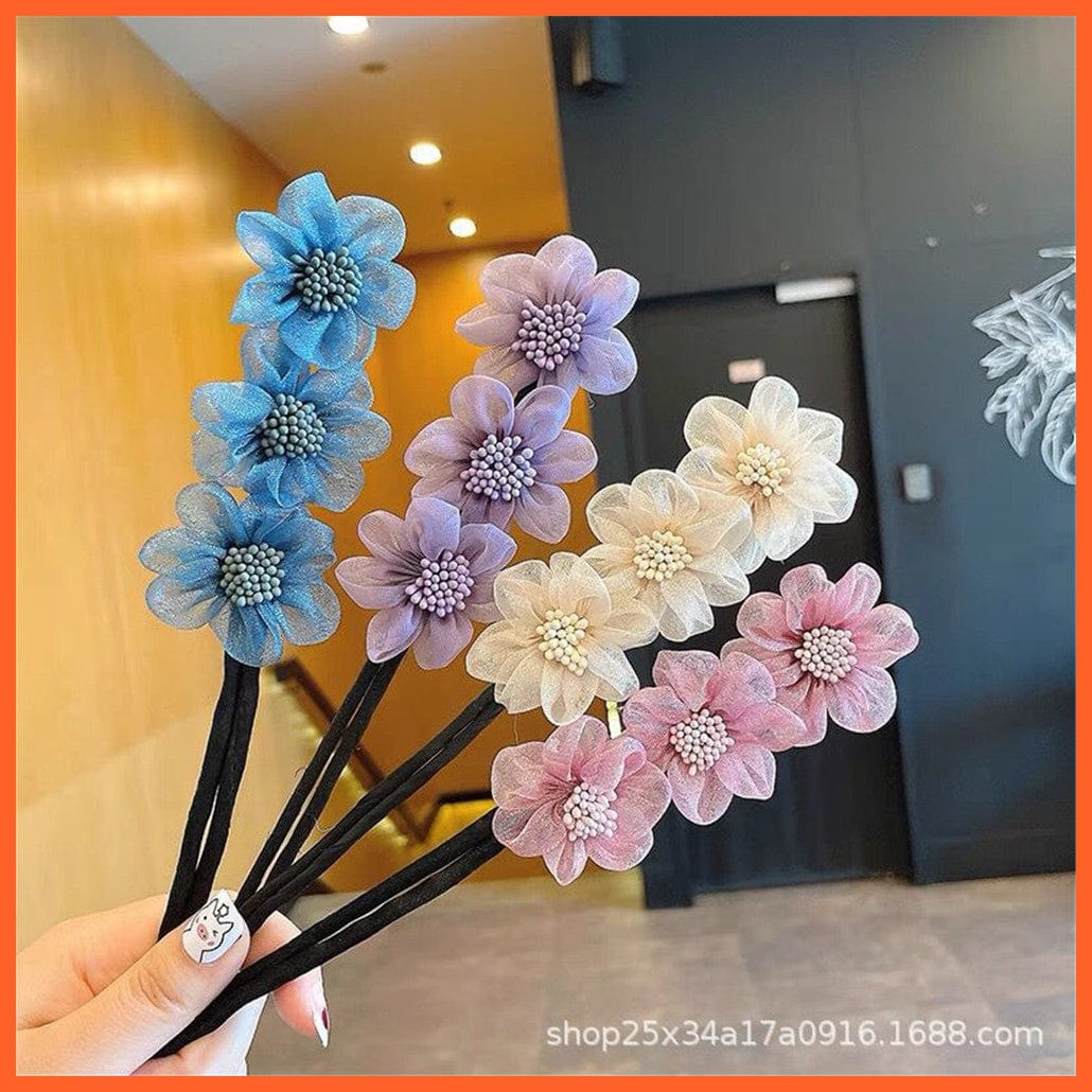 whatagift.com.au Headband Women Elegant Chiffon Flowers Bun Headband | Long Tools Sweet  Hair Accessories
