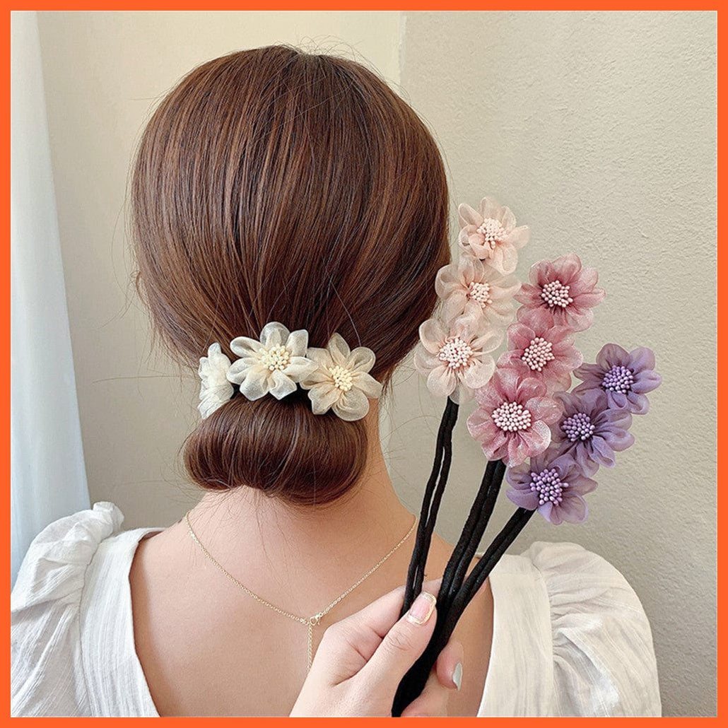whatagift.com.au Headband Women Elegant Chiffon Flowers Bun Headband | Long Tools Sweet  Hair Accessories