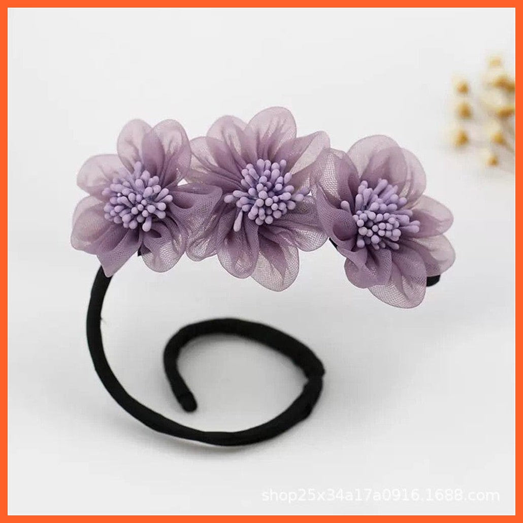 whatagift.com.au Headband Women Elegant Chiffon Flowers Bun Headband | Long Tools Sweet  Hair Accessories