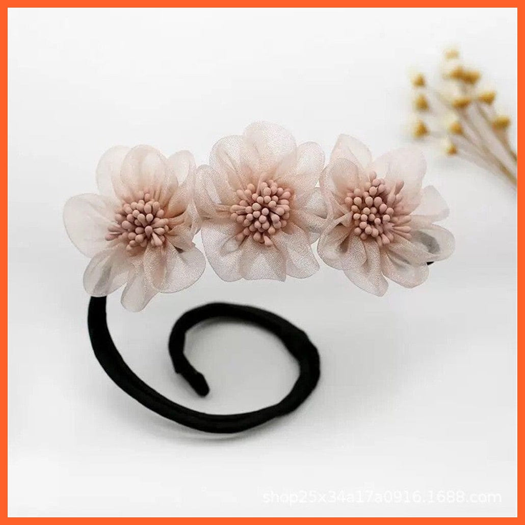 whatagift.com.au Headband Women Elegant Chiffon Flowers Bun Headband | Long Tools Sweet  Hair Accessories