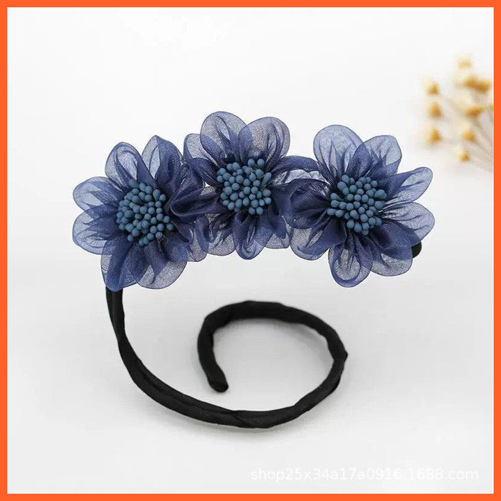 whatagift.com.au Headband Women Elegant Chiffon Flowers Bun Headband | Long Tools Sweet  Hair Accessories