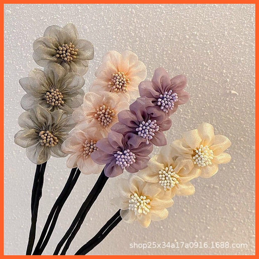 whatagift.com.au Headband Women Elegant Chiffon Flowers Bun Headband | Long Tools Sweet  Hair Accessories