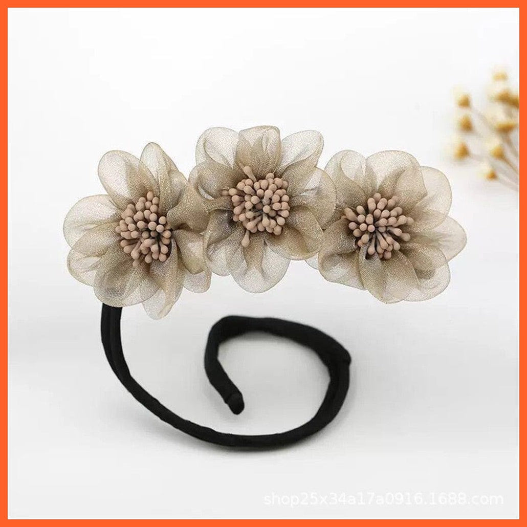 whatagift.com.au Headband Women Elegant Chiffon Flowers Bun Headband | Long Tools Sweet  Hair Accessories