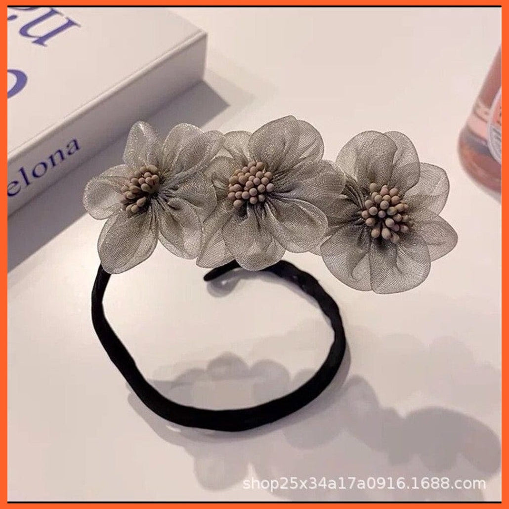 whatagift.com.au Headband Women Elegant Chiffon Flowers Bun Headband | Long Tools Sweet  Hair Accessories