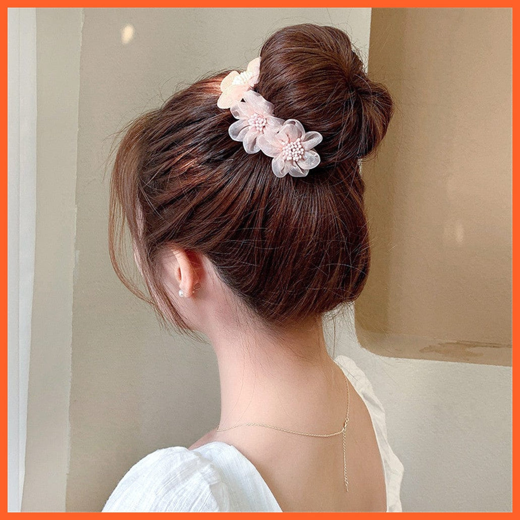 whatagift.com.au Headband Women Elegant Chiffon Flowers Bun Headband | Long Tools Sweet  Hair Accessories