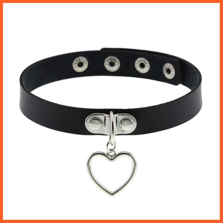whatagift.uk heart PU Leather Rivet Choker Chain Necklace For Women