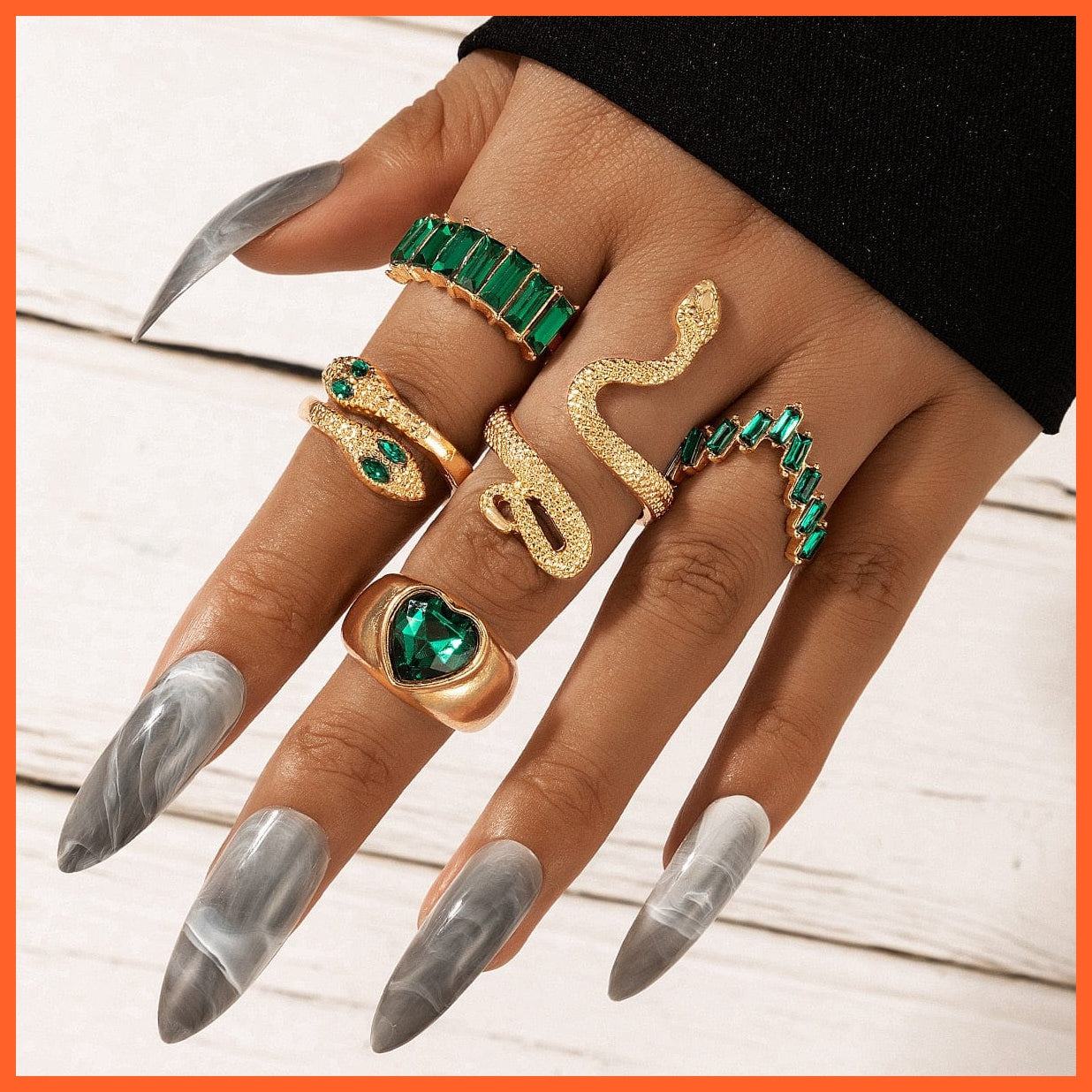 whatagift.uk heart ring / Resizable Open Adjustable Silver Snake Ring Set For Women