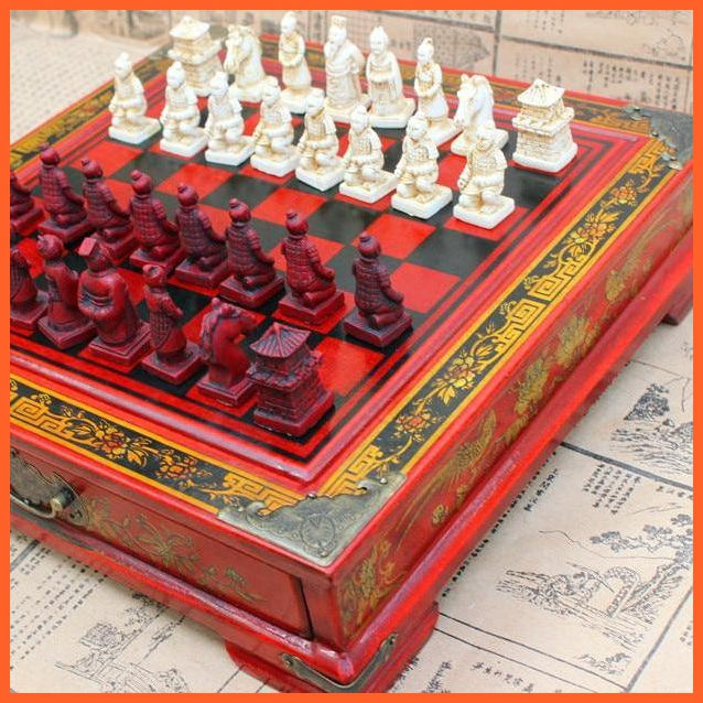 High Quality Chess Set | Beautiful Wooden Board Terracotta Warriors And Horses Chess Set | whatagift.com.au.