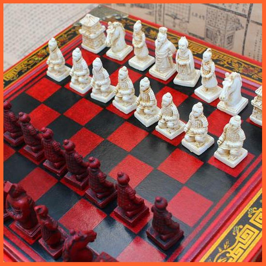 High Quality Chess Set | Beautiful Wooden Board Terracotta Warriors And Horses Chess Set | whatagift.com.au.