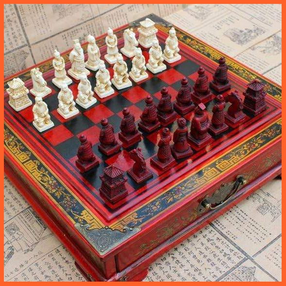 High Quality Chess Set | Beautiful Wooden Board Terracotta Warriors And Horses Chess Set | whatagift.com.au.