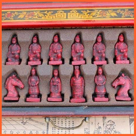 High Quality Chess Set | Beautiful Wooden Board Terracotta Warriors And Horses Chess Set | whatagift.com.au.