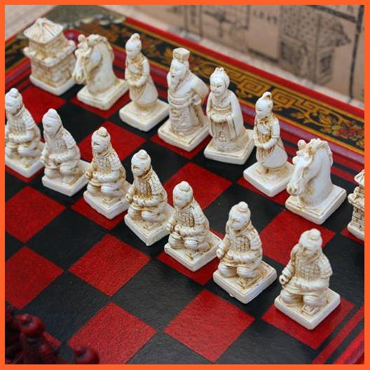 High Quality Chess Set | Beautiful Wooden Board Terracotta Warriors And Horses Chess Set | whatagift.com.au.