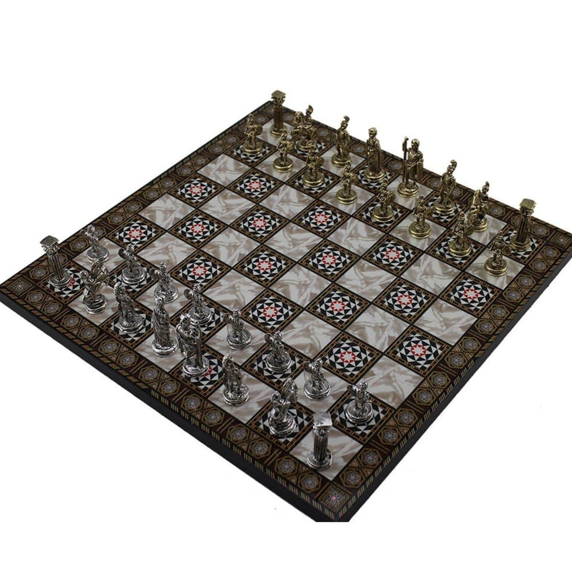 Mosaic Designer Chess Board | Historical Roman Hand Crafted Chess Pieces | Complete Classic Set | whatagift.com.au.