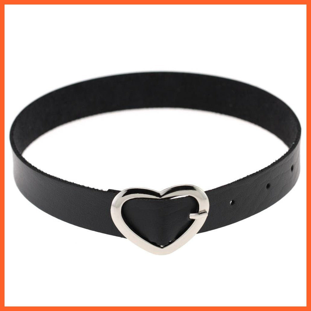 whatagift.uk hollow heart PU Leather Rivet Choker Chain Necklace For Women