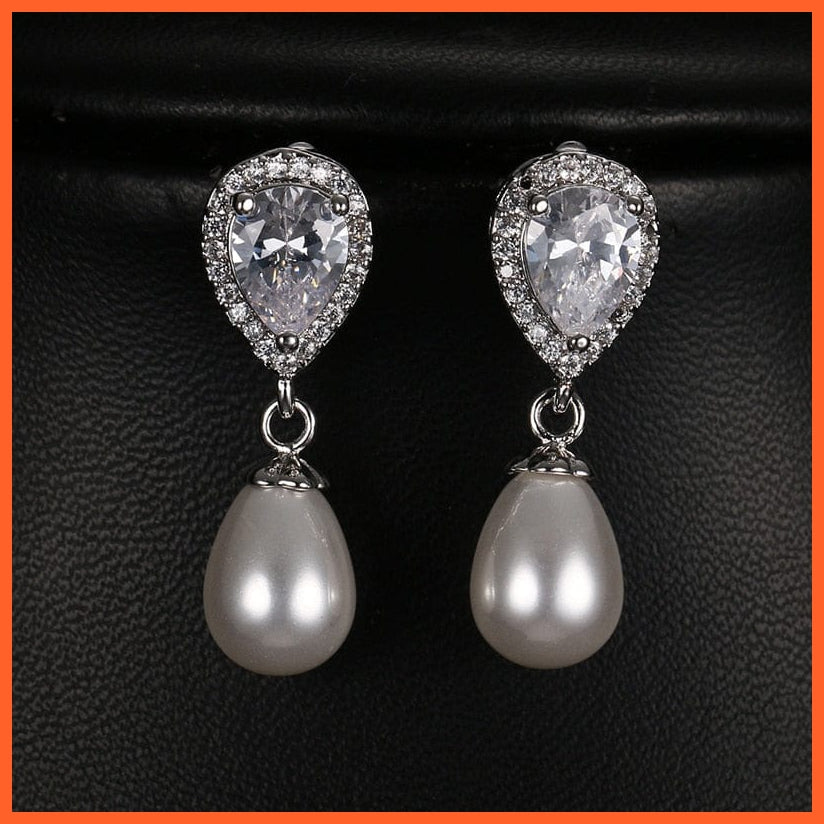 whatagift.com.au Imitation Pearl Drop Earrings with Cubic Zirconia For Women