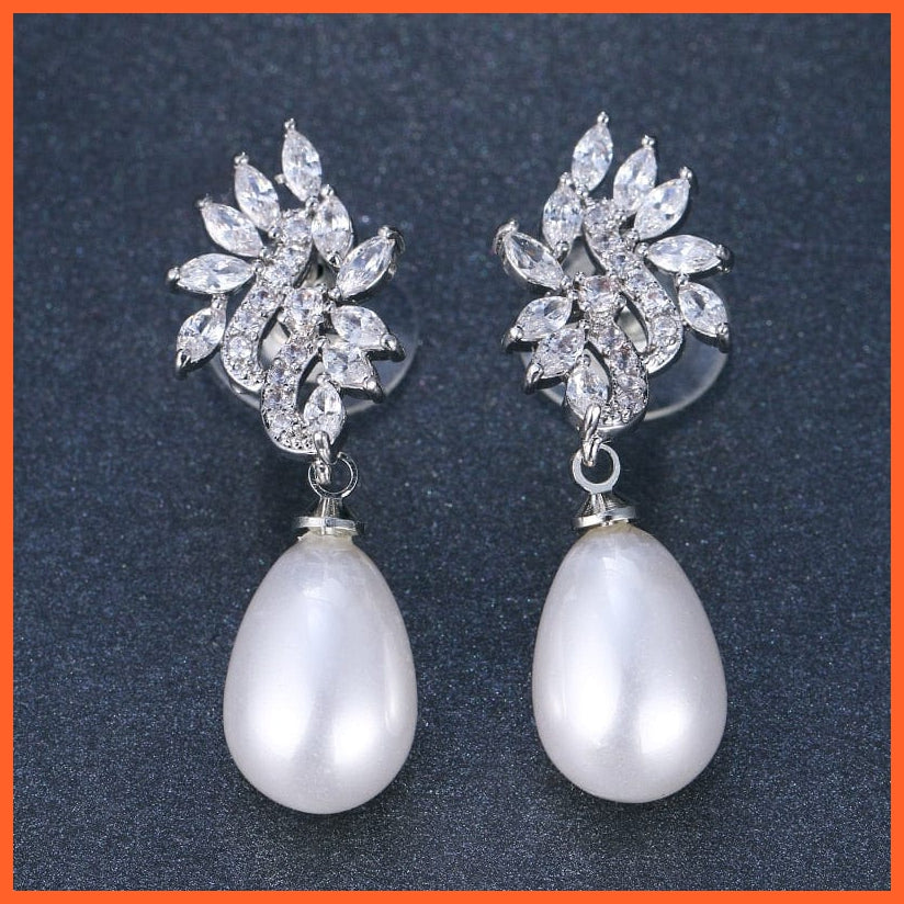 whatagift.com.au Imitation Pearl Drop Earrings with Cubic Zirconia For Women